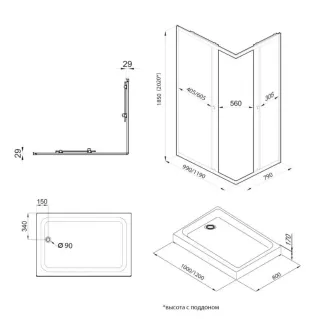 Душевой уголок Triton Вента Щ0000057858 100x80 см профиль чёрный стекло прозрачное